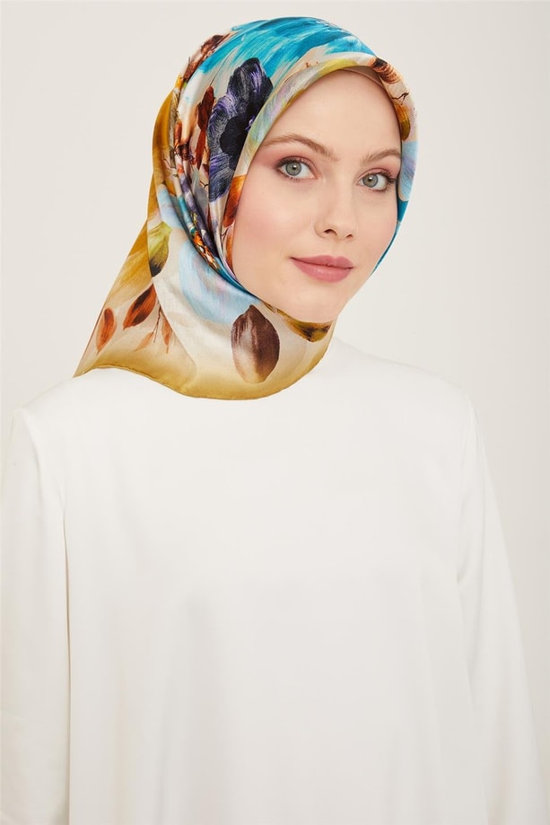 Armine Çiçek Desenli Twill İpek Eşarp 24Ya9133 36 02