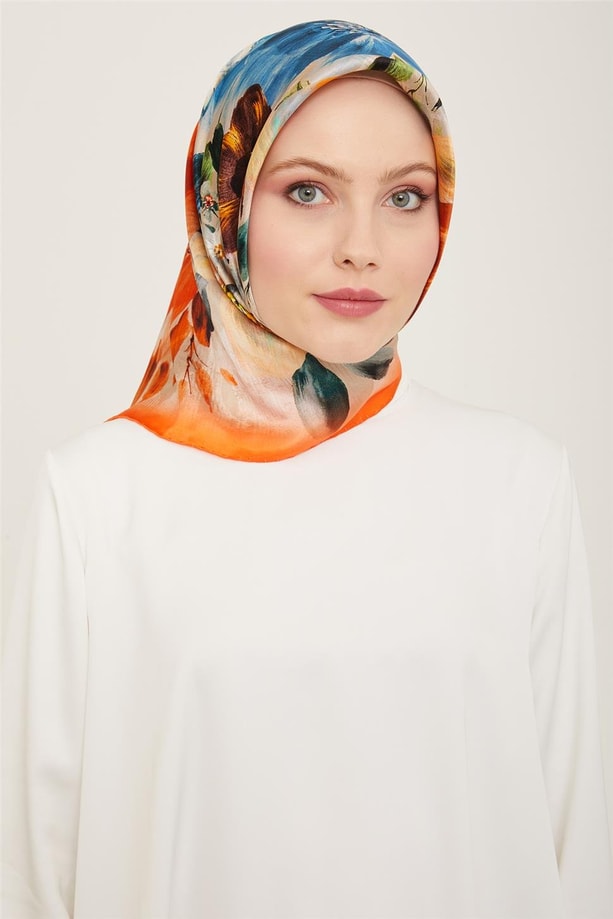 Armine Çiçek Desenli Twill İpek Eşarp 24Ya9133 36 35