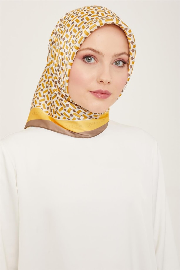 Armine Geometrik Desenli Twill İpek Eşarp 24Ya9151 4 02