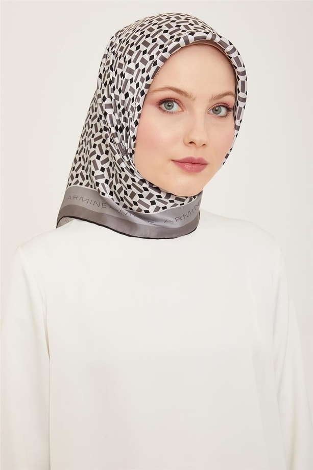 Armine Geometrik Desenli Twill İpek Eşarp 24Ya9151 4 04