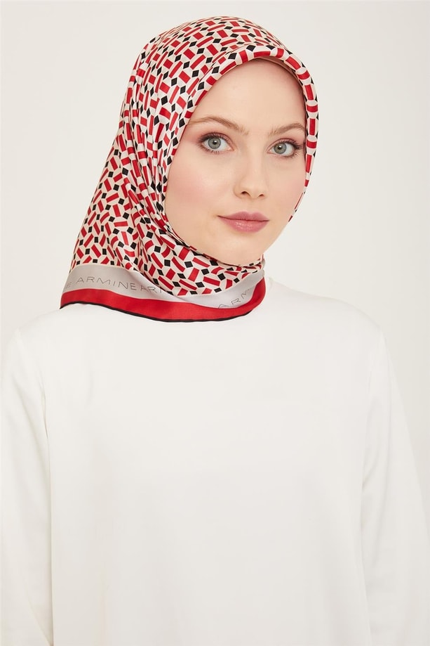 Armine Geometrik Desenli Twill İpek Eşarp 24Ya9151 4 31