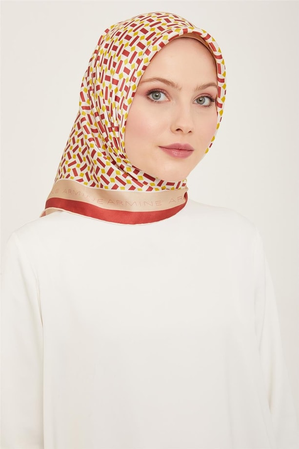 Armine Geometrik Desenli Twill İpek Eşarp 24Ya9151 4 53