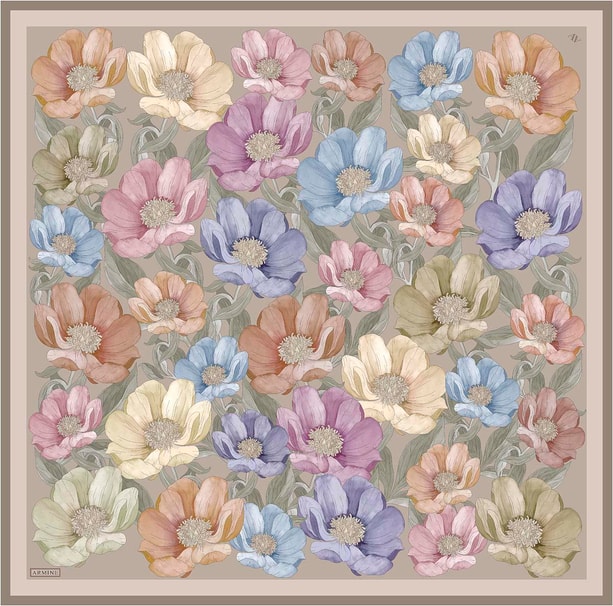 Armine Çiçek Desenli Saf İpek Twill Eşarp 9403D 07