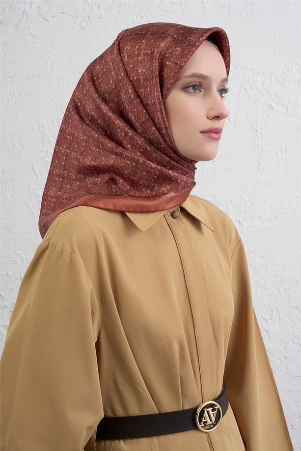 Armine Soyut Desenli Saf İpek Twill Eşarp 9405D 08