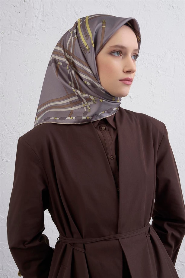Armine Obje Desenli Saf İpek Twill Eşarp 9407D 37