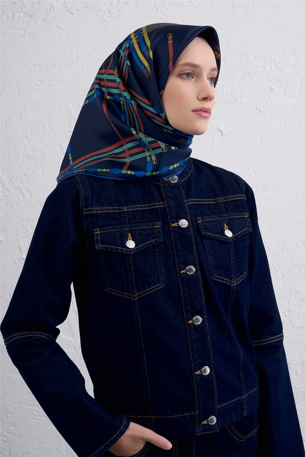 Armine Obje Desenli Saf İpek Twill Eşarp 9407D 51