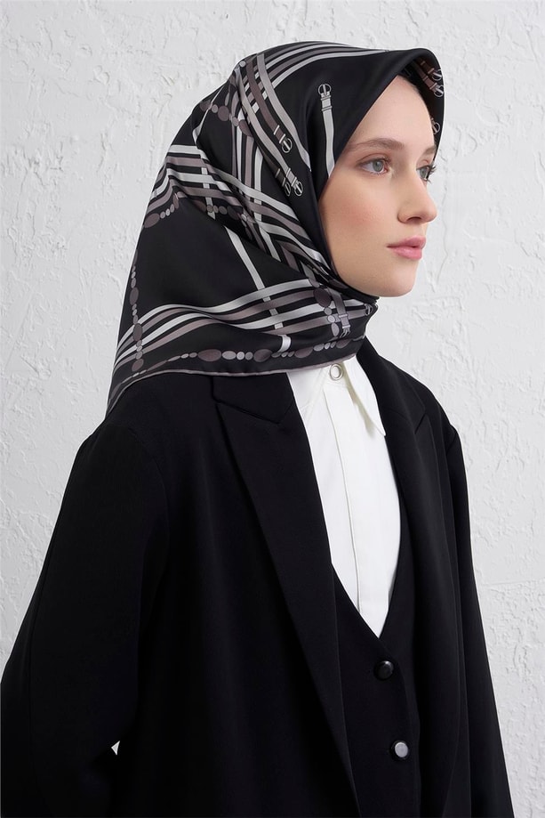 Armine Obje Desenli Saf İpek Twill Eşarp 9407D 86