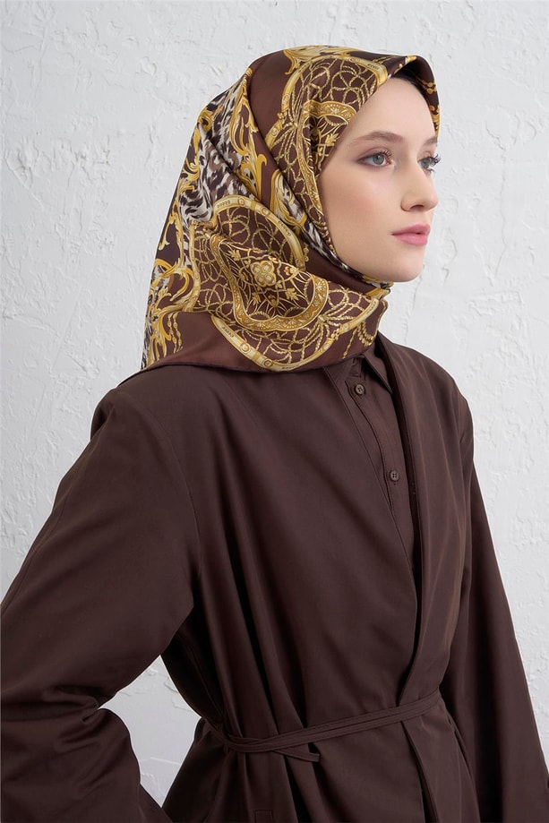 Armine Klasik Desenli Saf İpek Twill Eşarp 9411D 80