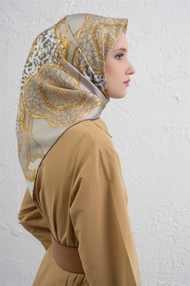 Armine Klasik Desenli Saf İpek Twill Eşarp 9411D 83