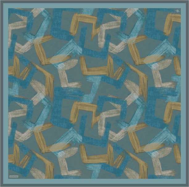 Armine Geometrik Desenli Saf İpek Twill Eşarp 9413D 05