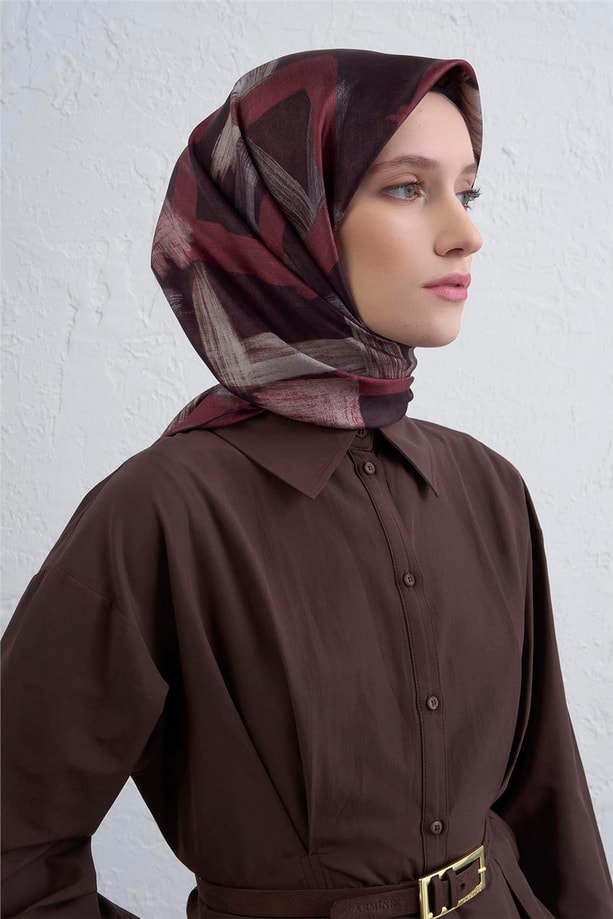 Armine Geometrik Desenli Saf İpek Twill Eşarp 9413D 81