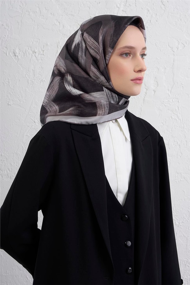 Armine Geometrik Desenli Saf İpek Twill Eşarp 9413D 84