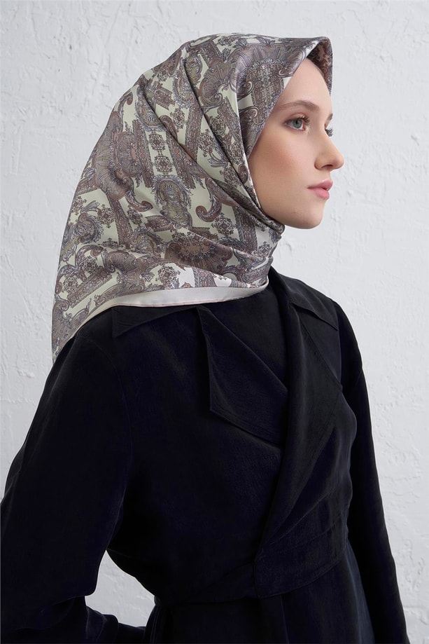Armine Etnik Desen Saf İpek Twill Eşarp 9416D 83