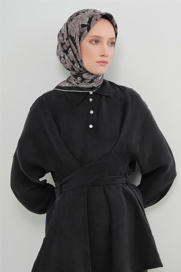 Armine Etnik Desen Saf İpek Twill Eşarp 9416D 86