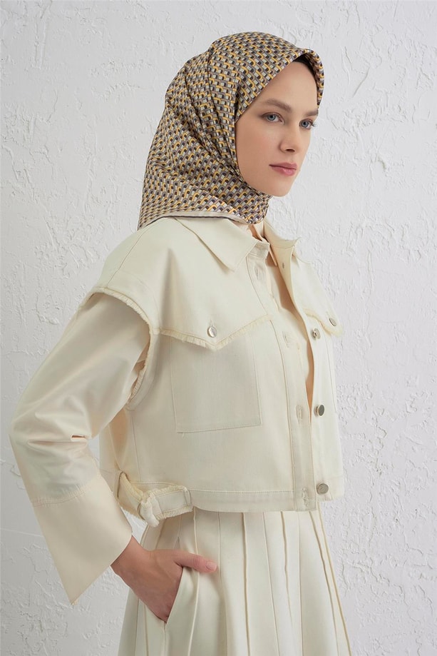 Armine Geometrik Desenli Saf İpek Twill Eşarp 9417D 31