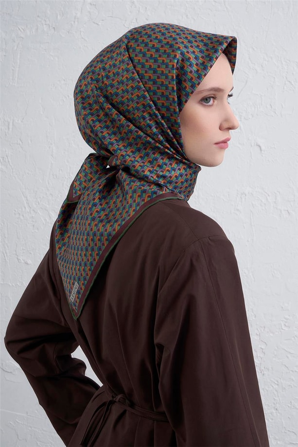 Armine Geometrik Desenli Saf İpek Twill Eşarp 9417D 52
