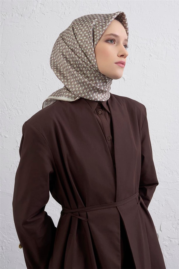 Armine Geometrik Desenli Saf İpek Twill Eşarp 9417D 85