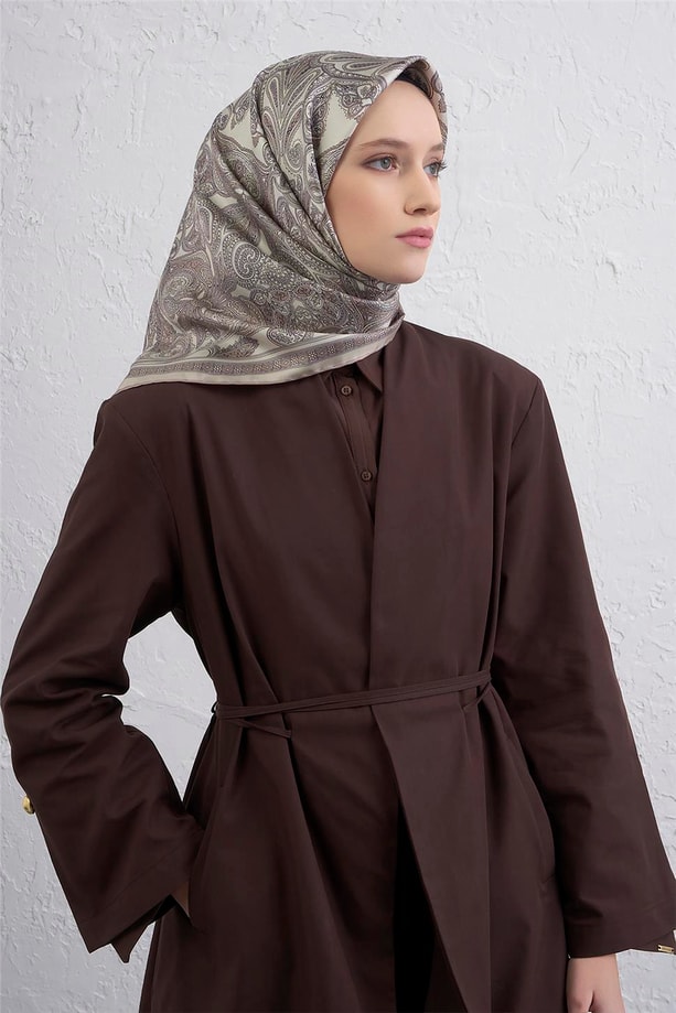 Armine Etnik Desen Saf İpek Twill Eşarp 9421D 84