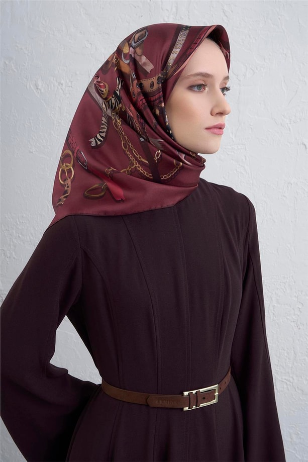Armine Obje Desenli Saf İpek Twill Eşarp 9422D 08