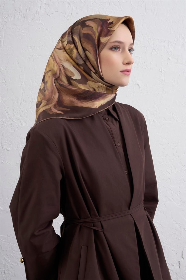 Armine Soyut Desenli Saf İpek Twill Eşarp 9423D 32