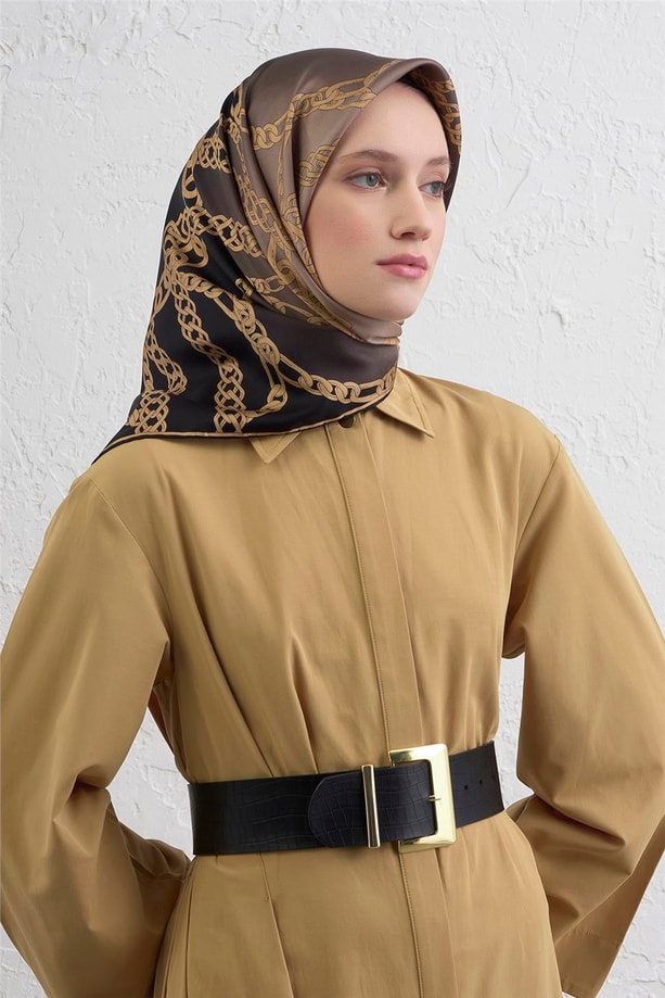 Armine Geometrik Desenli Saf İpek Twill Eşarp 9427D 02