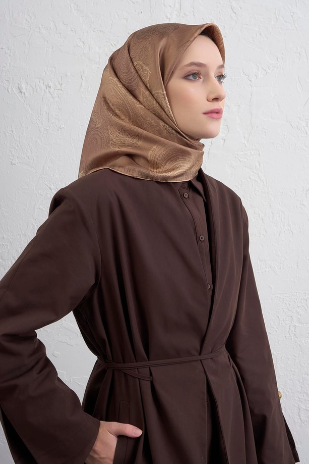 Armine Klasik Desenli Saf İpek Twill Eşarp 9428D 38