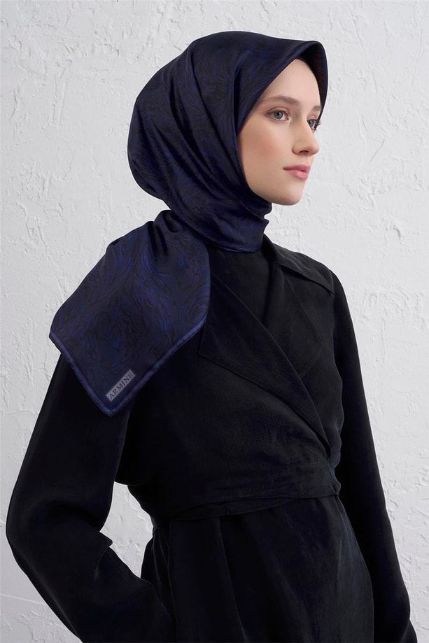 Armine Soyut Desenli Saf İpek Twill Eşarp 9431D 84