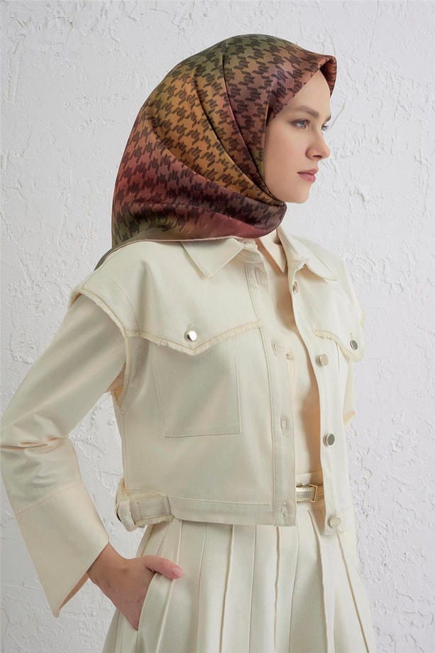 Armine Klasik Desenli Saf İpek Twill Eşarp 9434D 38