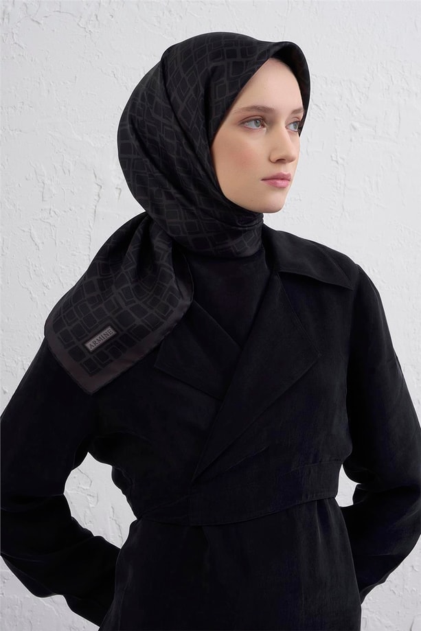 Armine Geometrik Desenli Saf İpek Twill Eşarp 9438D 56