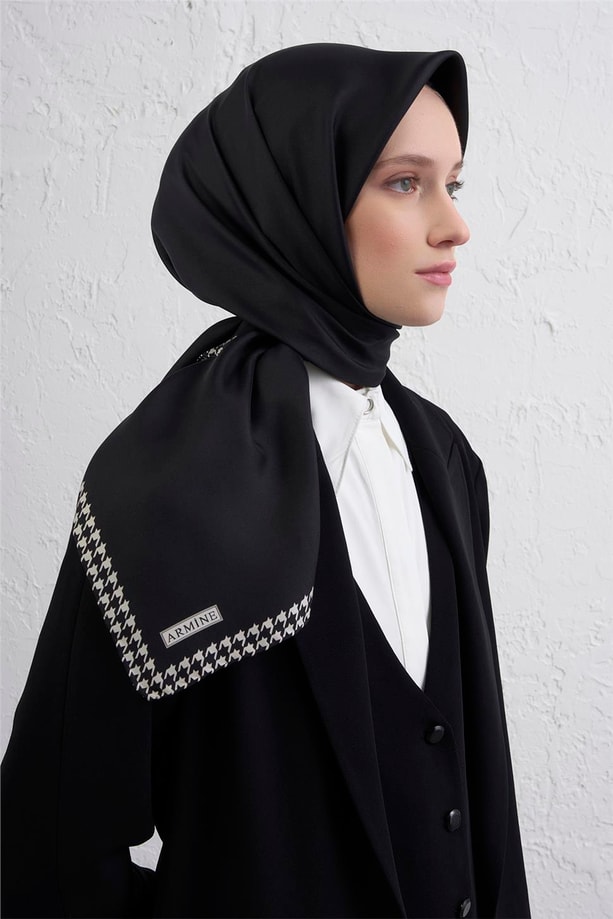 Armine Su Yolu Desenli Saf İpek Twill Eşarp 9443D 05