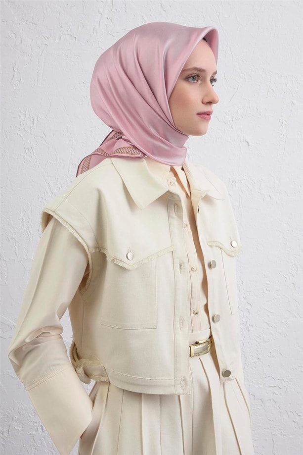 Armine Su Yolu Desenli Saf İpek Twill Eşarp 9444D 07