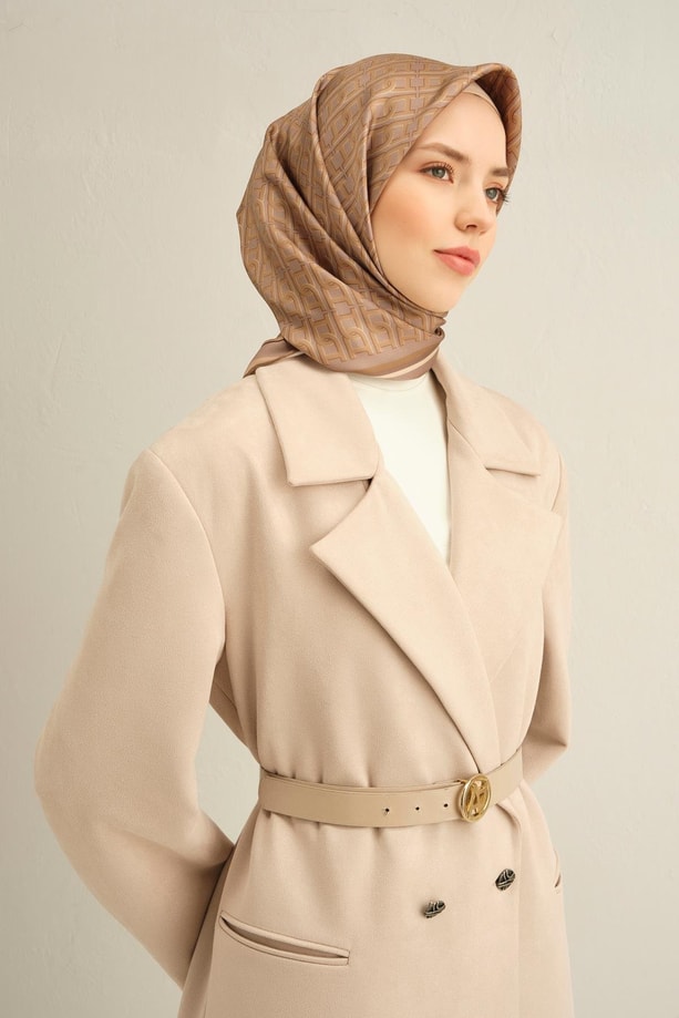 Armine Soyut Desenli Saf İpek Twill Eşarp 9301 06
