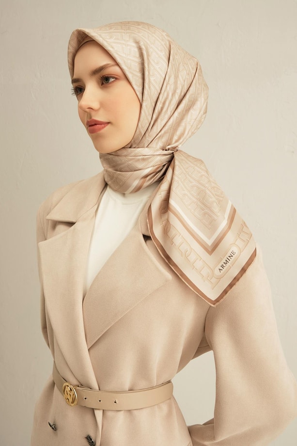 Armine Soyut Desenli Saf İpek Twill Eşarp 9301 36