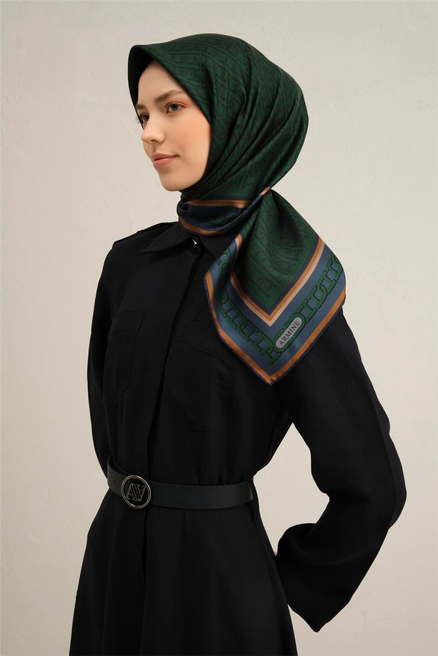 Armine Soyut Desenli Saf İpek Twill Eşarp 9301 80