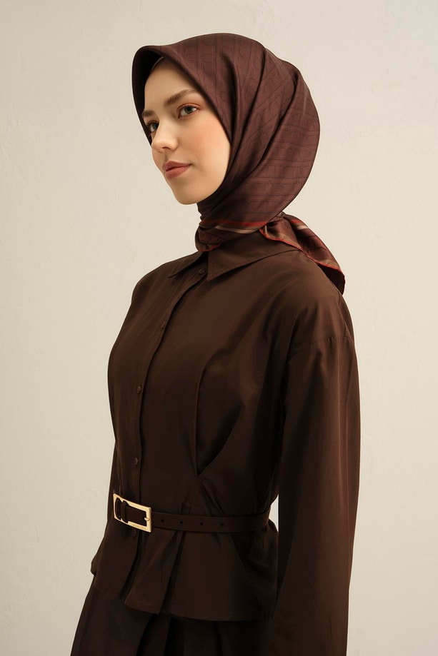 Armine Soyut Desenli Saf İpek Twill Eşarp 9301 81