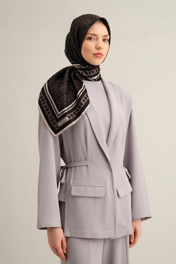 Armine Soyut Desenli Saf İpek Twill Eşarp 9301 84