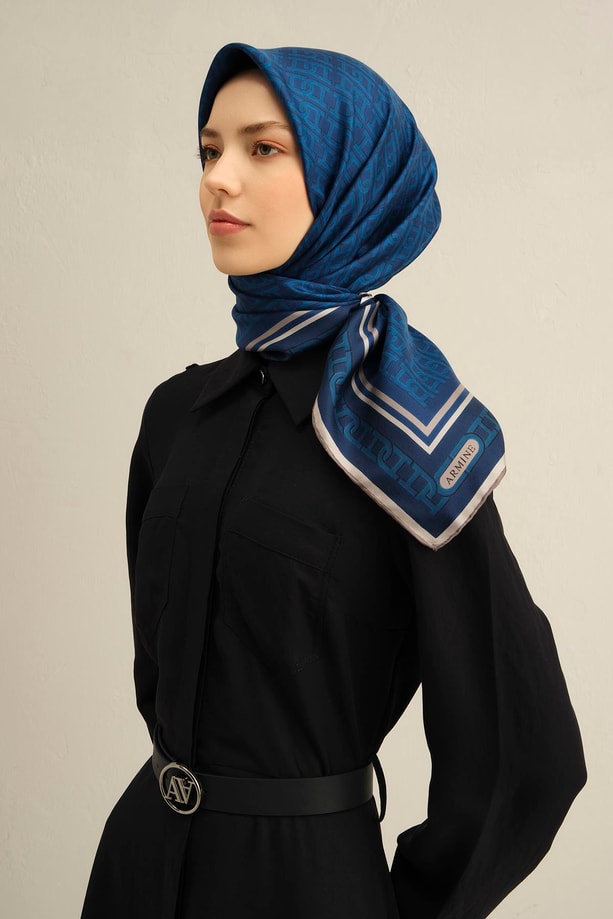 Armine Soyut Desenli Saf İpek Twill Eşarp 9301 85