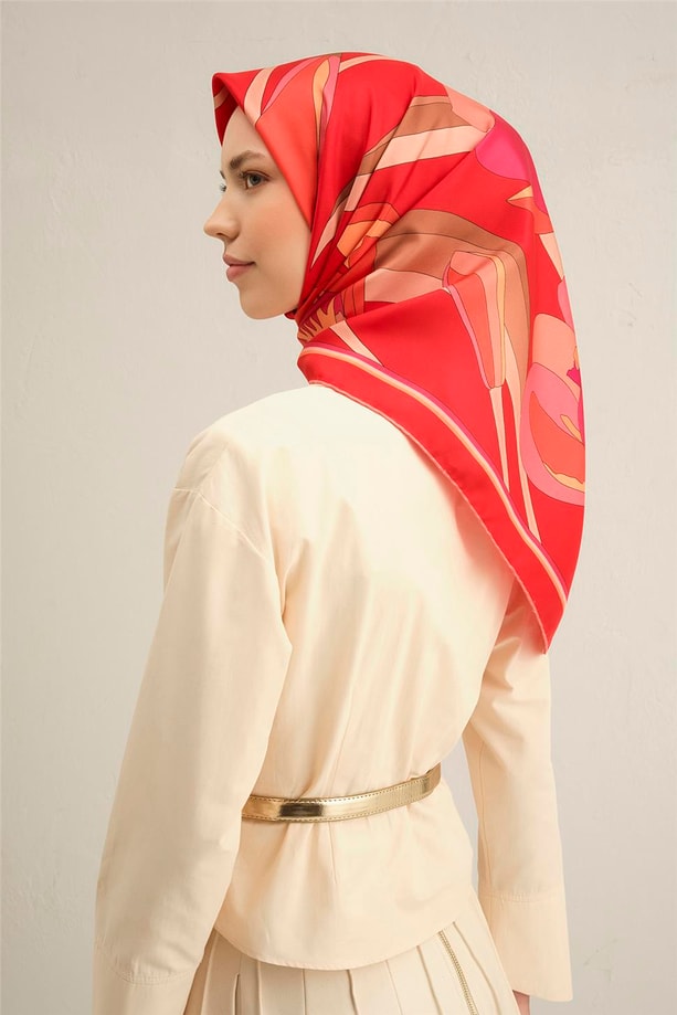 Armine Çiçek Desenli Saf İpek Twill Eşarp 9302 02