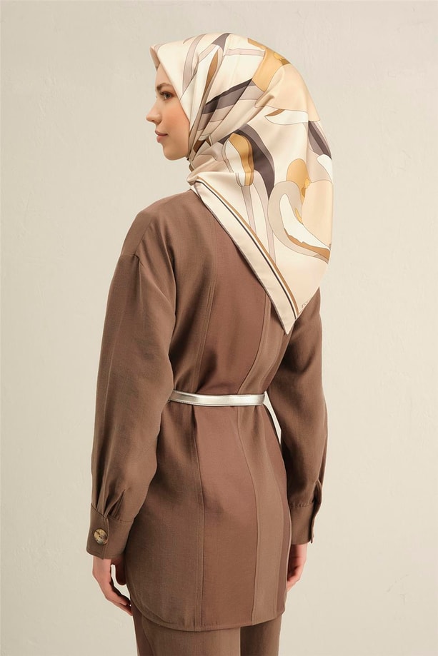 Armine Çiçek Desenli Saf İpek Twill Eşarp 9302 38