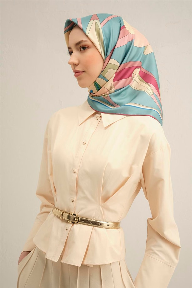 Armine Çiçek Desenli Saf İpek Twill Eşarp 9302 54
