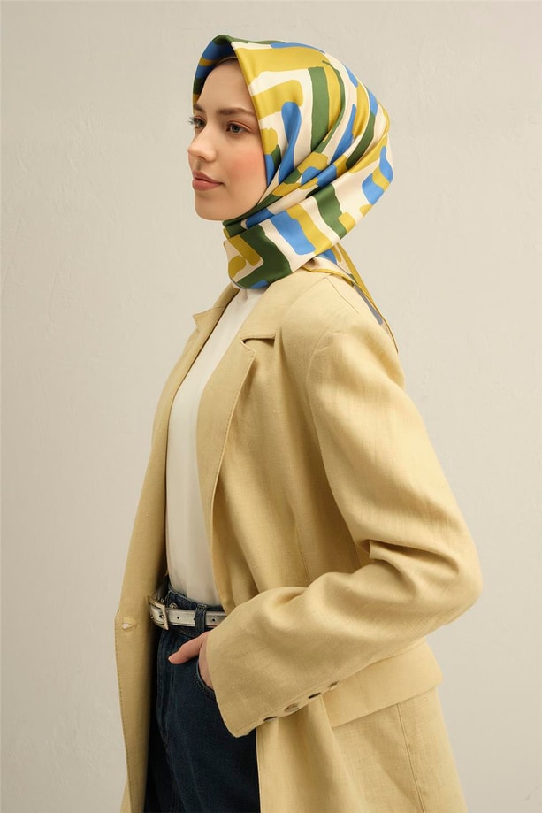Armine Soyut Desenli Saf İpek Twill Eşarp 9303 01