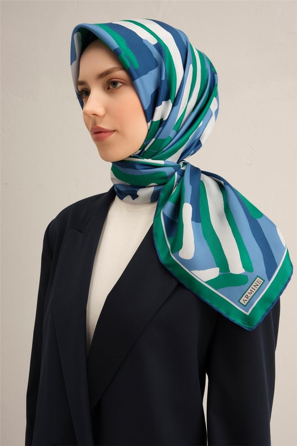 Armine Soyut Desenli Saf İpek Twill Eşarp 9303 81