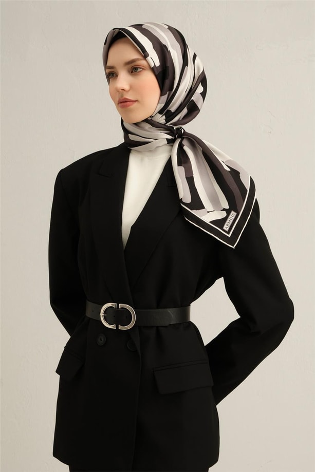 Armine Soyut Desenli Saf İpek Twill Eşarp 9303 84