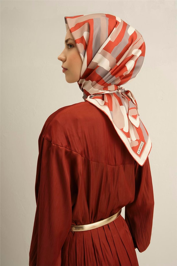 Armine Soyut Desenli Saf İpek Twill Eşarp 9303 85
