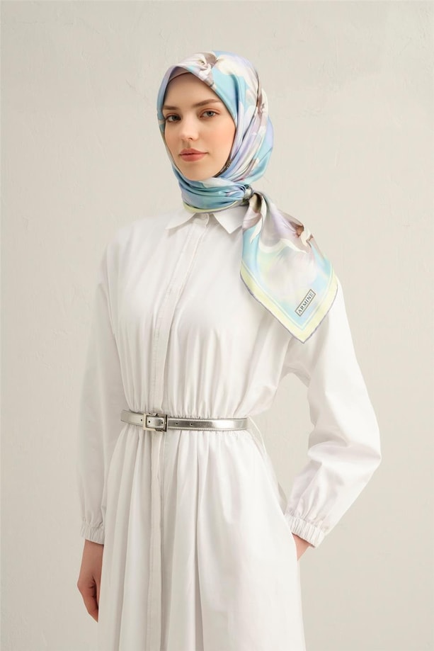 Armine Çiçek Desenli Saf İpek Twill Eşarp 9305 03