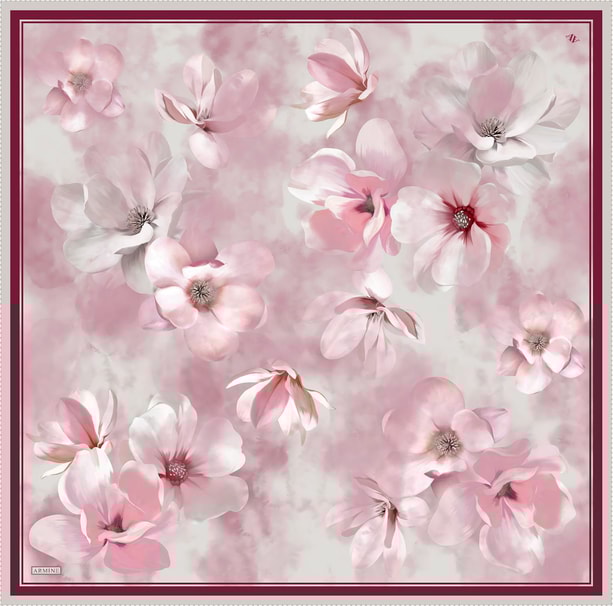 Armine Çiçek Desenli Saf İpek Twill Eşarp 9305 86