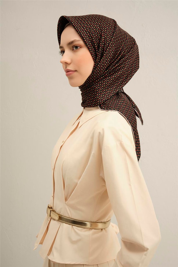 Armine Geometrik Desenli Saf İpek Sura Eşarp 9307 34
