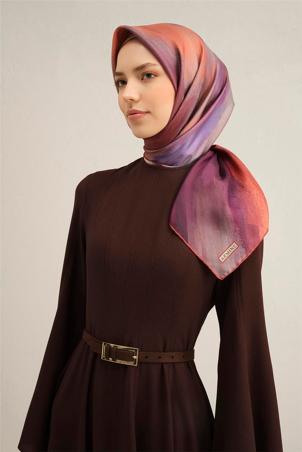 Armine Geometrik Desenli Saf İpek Twill Eşarp 9308 03