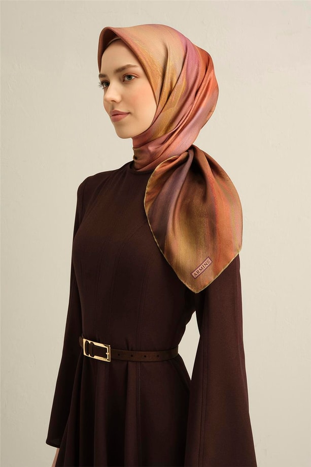 Armine Geometrik Desenli Saf İpek Twill Eşarp 9308 07