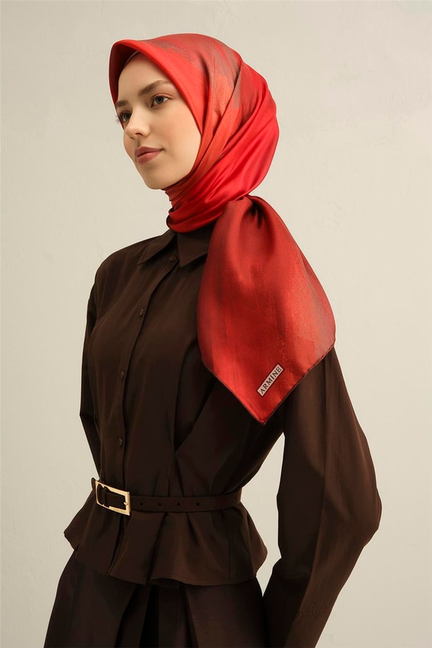 Armine Geometrik Desenli Saf İpek Twill Eşarp 9308 34